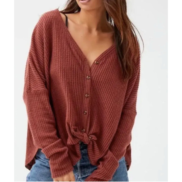 ⭐️ Urban Outfitters Out from Under Jojo Waffle Knit Button Up - Picture 1 of 6